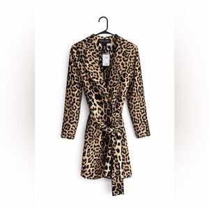Chico’s Black Label Leopard Print Trench Jacket Tie Waist NWT Size 2